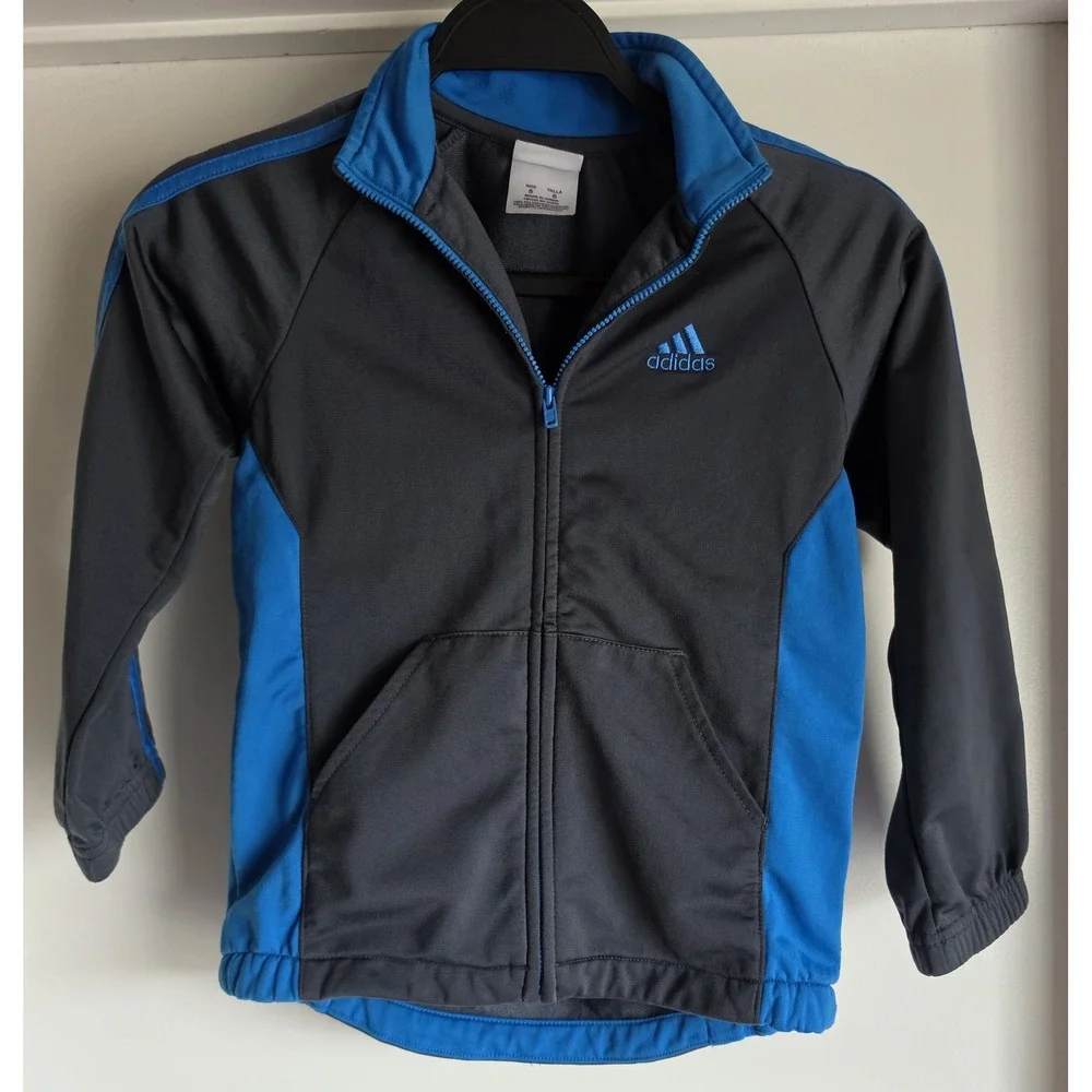 Adidas Track Jacket Kids Size 5 Grey Blue Long Sleeve Collared Athleisure